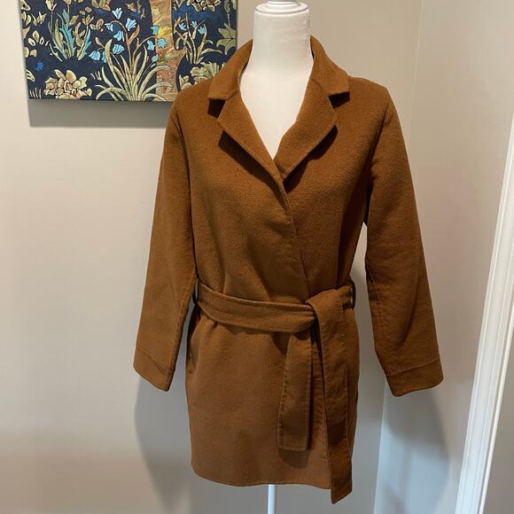Rachel Zoe Wool Blend Coat Brown Belted Pockets Sz M Outdoor Winter Warm - Picture 8 of 12